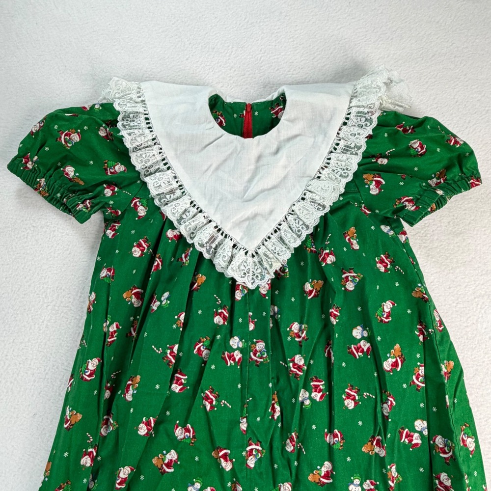 Vintage Style Kids Christmas Lace Collar Jumpsuit Pajamas Green Red Homemade